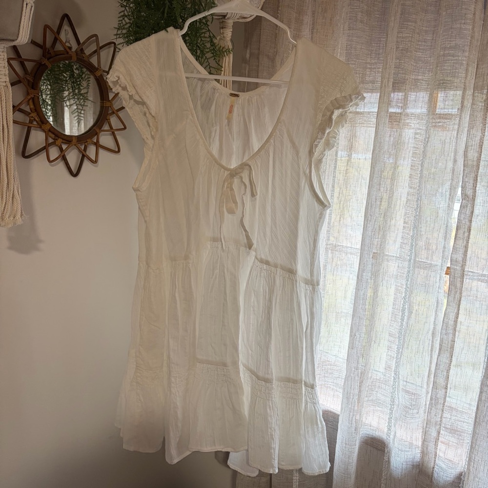 Free People Cream Gauze Tie-Front Boho Dress